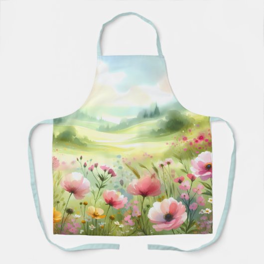 Pastel Wildebloemenweide Landschap Schort (Voorkant)