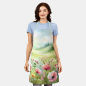 Pastel Wildebloemenweide Landschap Schort (Gedragen)