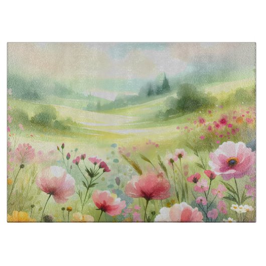 Pastel Wildebloemenweide Landschap Snijplank (Voorkant)