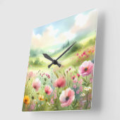 Pastel Wildebloemenweide Landschap Vierkante Klok (Hoek)
