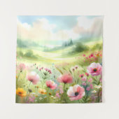 Pastel Wildebloemenweide Landschap Wandkleed (Voorkant)