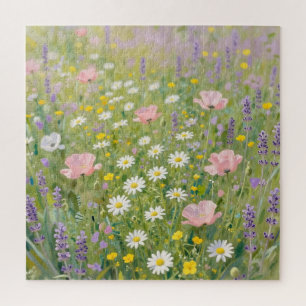 Pastel Wildebloemenweide Schilderij Legpuzzel
