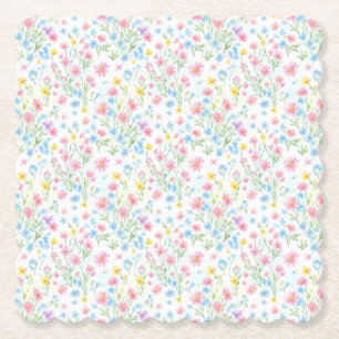 Pastel Wildebloemenweidepatroon Kartonnen Onderzetters