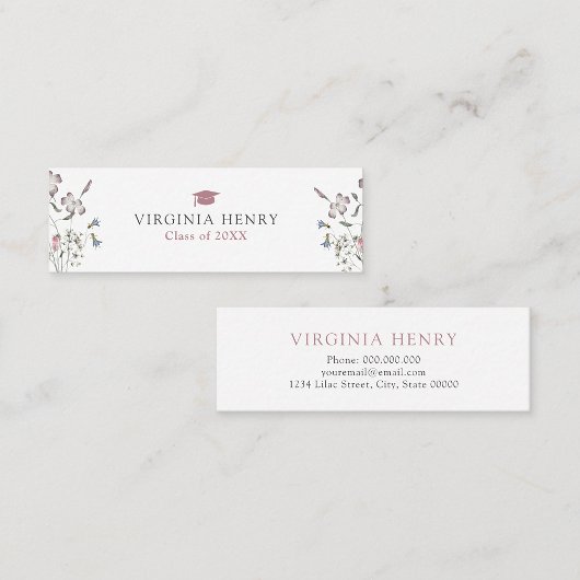 Pastel Wildflower Afstuderen Naam Kaart Mini Visitekaartje
