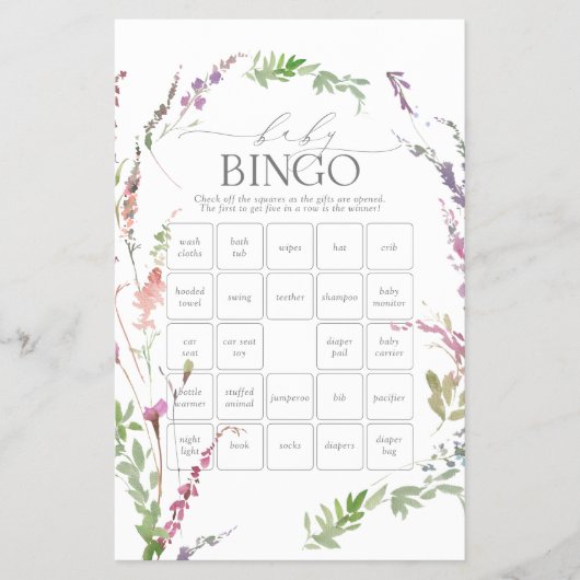 Pastel Wildflower Baby shower Bingo Flyer (Voorkant)