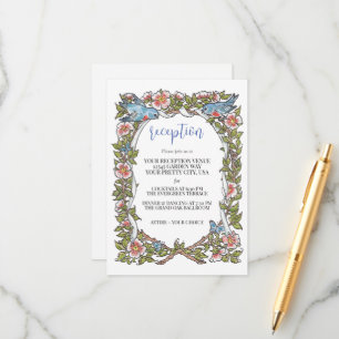 Pastel Wildflower Bird Border Bruiloft Receptie Informatiekaartje