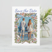 Pastel Wildflower Bloemen Vogel Foto Bruiloft Save The Date (Staand voorkant)