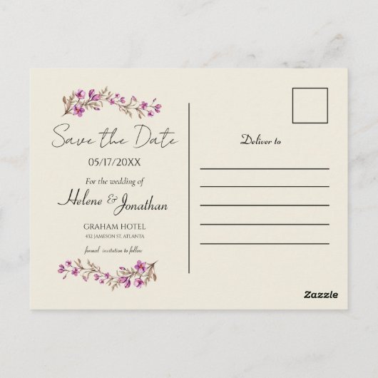 Pastel Wildflower Boho Wedding Save the Date Briefkaart (Achterkant)
