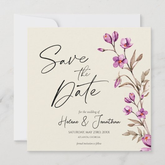 Pastel Wildflower Boho Wedding Save the Date Kaart (Voorkant)