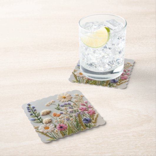  pastel Wildflower Borduurwerk Kartonnen Onderzetters (Insitu)