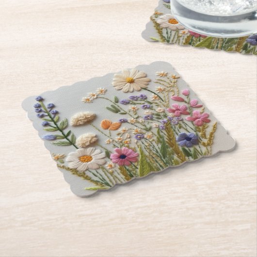  pastel Wildflower Borduurwerk Kartonnen Onderzetters (Gebogen)