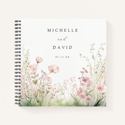 Pastel Wildflower bruiloft gastenboek Notitieboek (Voorkant)