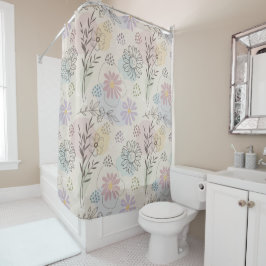 Pastel Wildflower Collage – Chic Floral Geometric  Douchegordijn