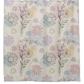 Pastel Wildflower Collage – Chic Floral Geometric  Douchegordijn (Voorkant)