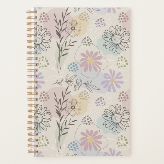 Pastel Wildflower Collage – Chic Floral Geometric  Planner (Voorkant)