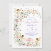 Pastel Wildflower Fairy First 1st Birthday Party Kaart (Voorkant)