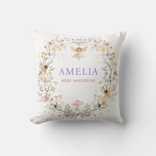 Pastel Wildflower Fairy Garden Baby Girl Nursery Kussen (Voorkant)