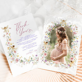 Pastel Wildflower Fairy Garden Baby shower Foto Bedankkaart