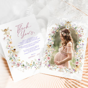 Pastel Wildflower Fairy Garden Baby shower Foto Bedankkaart