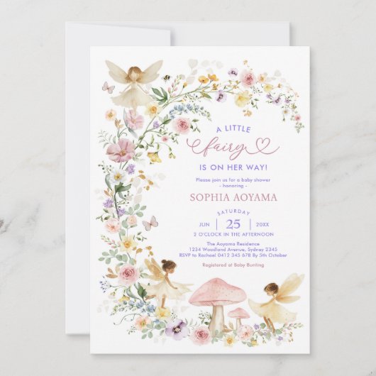 Pastel Wildflower Fairy Garden Girl Baby shower Kaart (Voorkant)