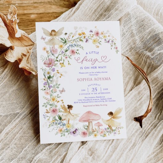 Pastel Wildflower Fairy Garden Girl Baby shower Kaart