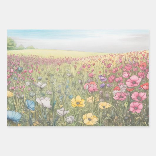 Pastel Wildflower Fields | Ontkoppeling van zwaarg Inpakpapier Vel (Voorkant)