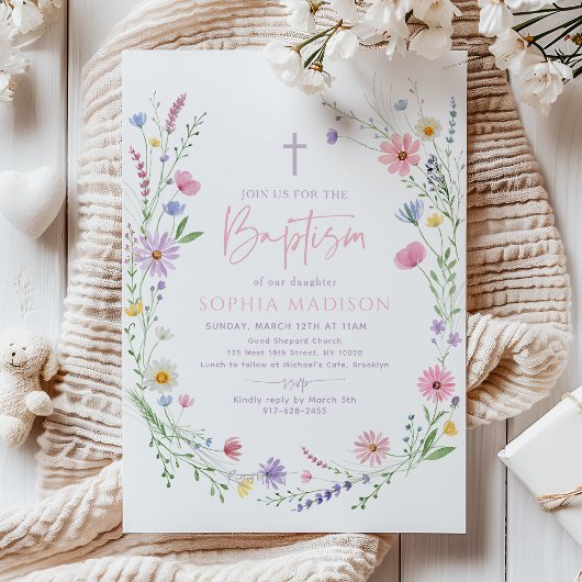 Pastel Wildflower Floral Baptism Kaart