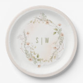 Pastel Wildflower Floral Monogram Wreater Weddensc Papieren Bordje (Voorkant)