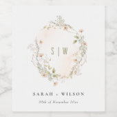 Pastel Wildflower Floral Monogram Wreater Weddensc Wijn Etiket (Enkel label)