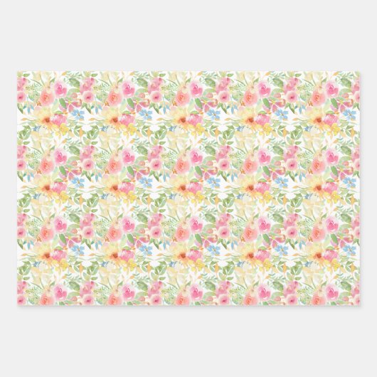 Pastel Wildflower Floral Pattern Inpakpapier Vel (Voorkant)