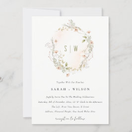 Pastel Wildflower Floral Wreath Wedding Invite Bedankkaart