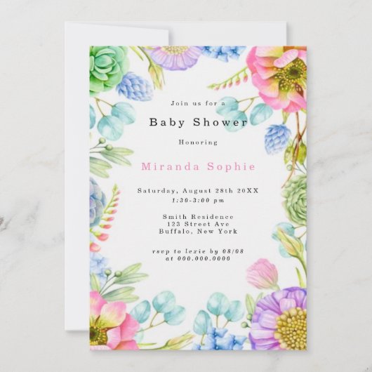 Pastel Wildflower Florals Neutraal Baby shower Kaart (Voorkant)