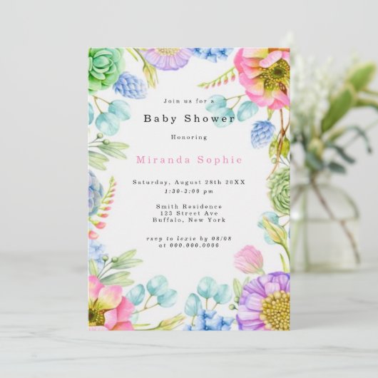 Pastel Wildflower Florals Neutraal Baby shower Kaart (Staand voorkant)