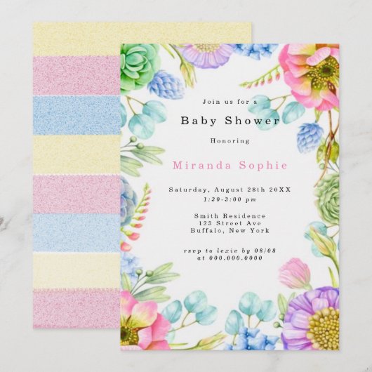 Pastel Wildflower Florals Neutraal Baby shower Kaart (Voorkant / Achterkant)