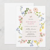 Pastel Wildflower Garden Birthday Invitation Kaart (Voorkant / Achterkant)