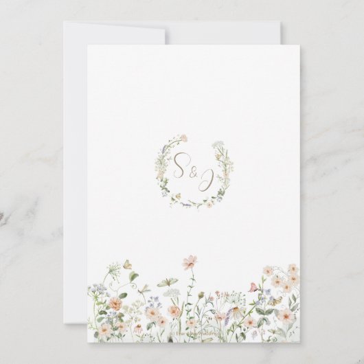 Pastel Wildflower Garden Delicate Floral Wedding Kaart (Achterkant)