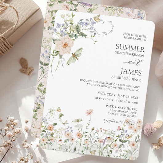Pastel Wildflower Garden Delicate Floral Wedding Kaart