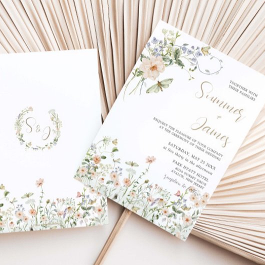 Pastel Wildflower Garden Delicate Floral Wedding Kaart