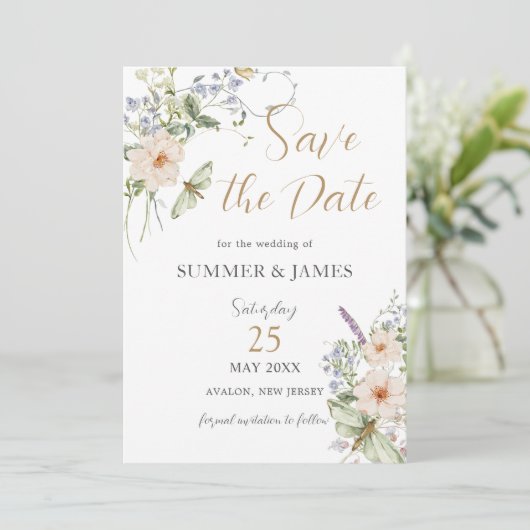 Pastel Wildflower Garden Delicate Floral Wedding Save The Date (Staand voorkant)