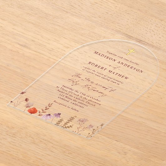 Pastel Wildflower Garden Katholieke bruiloft Acryl Uitnodigingen (Laagn)