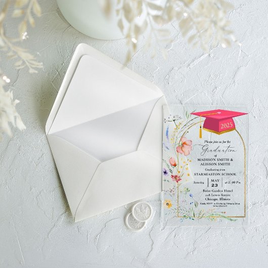 Pastel Wildflower Garden Twin Graduation Party Acryl Uitnodigingen