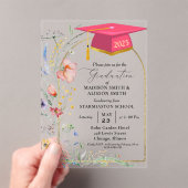 Pastel Wildflower Garden Twin Graduation Party Acryl Uitnodigingen (Insitu (Draagbaar))