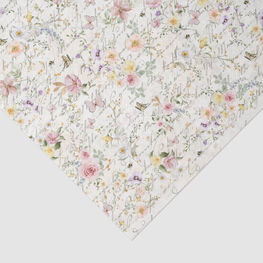 Pastel Wildflower Handschrift Script Decoupage Tissuepapier (Detail)