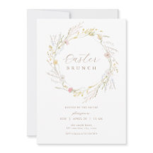 Pastel Wildflower Krans Pasen Brunch Uitnodiging