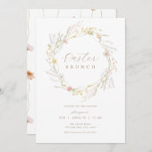 Pastel Wildflower Krans Pasen Brunch Uitnodiging (Voorkant / Achterkant)
