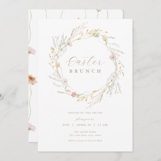 Pastel Wildflower Krans Pasen Brunch Uitnodiging (Voorkant / Achterkant)