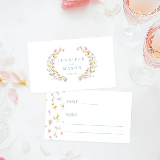 Pastel Wildflower Krans Wedding Flat Place Card Plaatskaartje