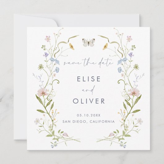 Pastel Wildflower Lijst Bruiloft Save The Date (Voorkant)