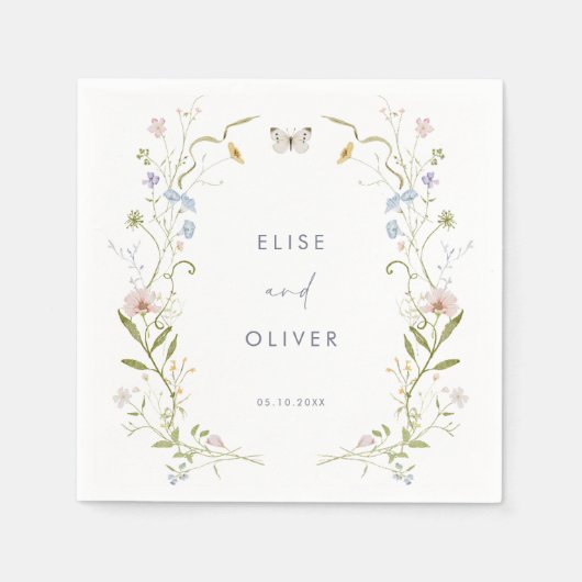 Pastel Wildflower Lijst Bruiloft Servet (Voorkant)