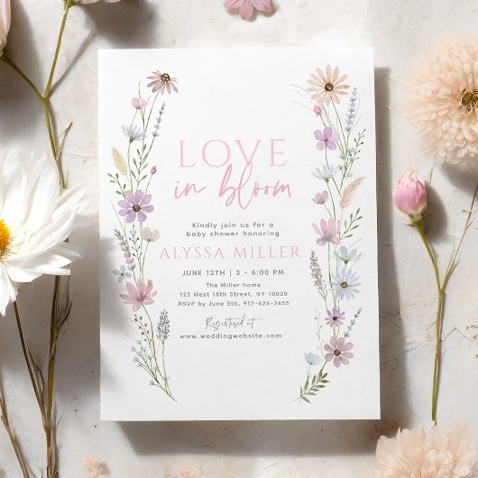 Pastel Wildflower Love in Bloom Bridal Shower Kaart